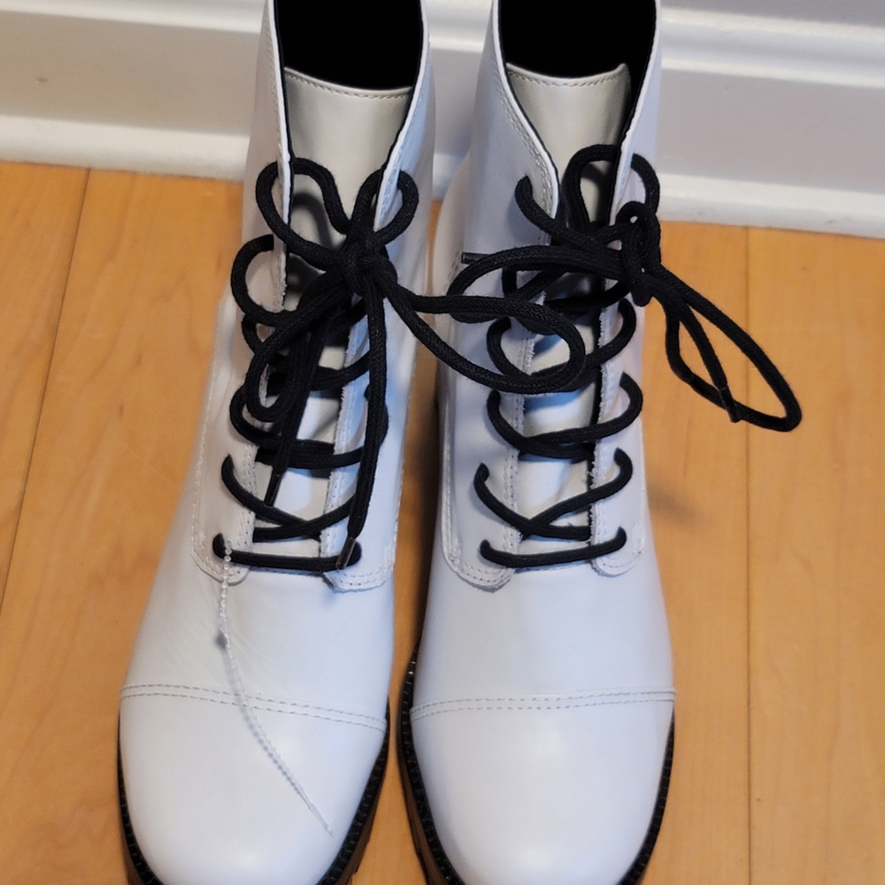 SCHUTZ White Jeannie Lace-up Platform Heeled Combat Boot White Leather Size 7.5 - Picture 8 of 8